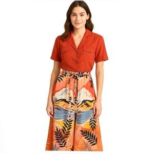 Catherine Malandrino Orange and Multicolor Wide Leg Pants